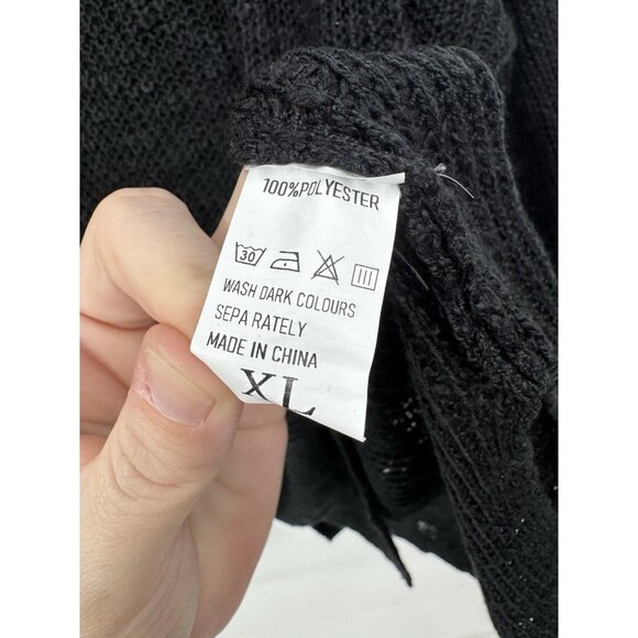GYK Open Knit Sheer Top Women XL Black Y2K Retro Festival Whimsigoth Witchy Dark - Picture 4 of 7